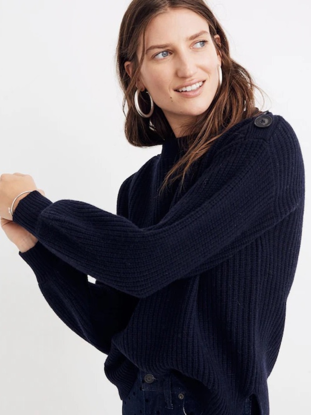 Madewell Navy Boatneck Button-Shoulder Sweater Size Small